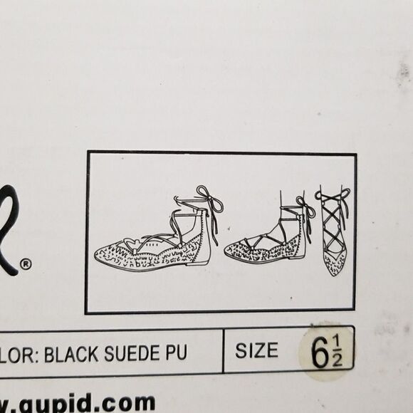 Qupid Black Suede Lace-Up the Ankle Flats - Picture 2 of 8